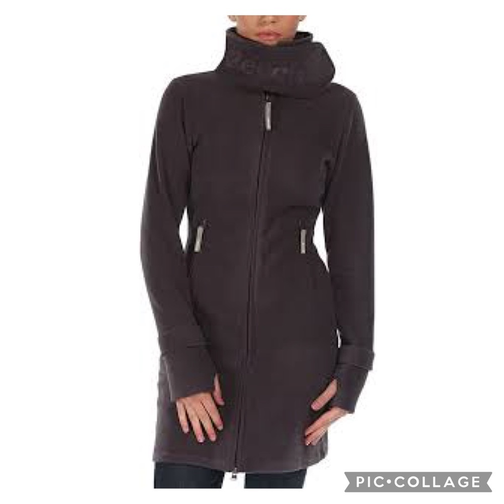 Dark purple long funnel neck fleece bench jacket snug large perfect for fall